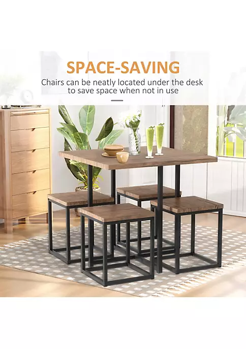Best Sale ⌛ HOMCOM 5 Piece Dining Room Table Chair Set Square Board Steel Space Saving With Stools for Small Space Breakfast Nook Walnut Wood Color 😉 6 Best Sale ⌛ HOMCOM 5 Piece Dining Room Table Chair Set Square Board Steel Space Saving With Stools for Small Space Breakfast Nook Walnut Wood Color 😉 - Image 4