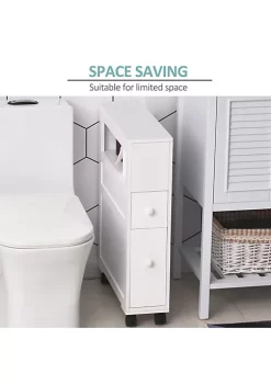 Outlet 🎁 HOMCOM 6.25" x 20" x 28.25" Wood Rolling Narrow Bathroom Side Storage Cabinet White ✔️ -HOMCOM Sales Store Belk 866