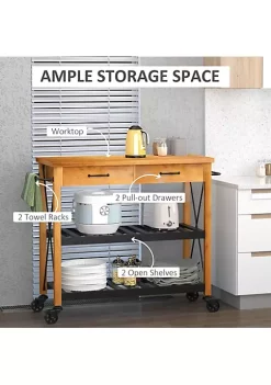 Brand new 😍 HOMCOM 46" Kitchen Island Cart Rolling Utility Cart with 2 Drawers Open Storage Shelves and Handle Racks ✔️ -HOMCOM Sales Store Belk 882