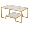 Best Pirce 💯 HOMCOM Minimalist Art Deco Coffee Table with Laminate Marble Print Table Top and Underneath Storage Shelf White and Gold 🛒 -HOMCOM Sales Store Belk 884