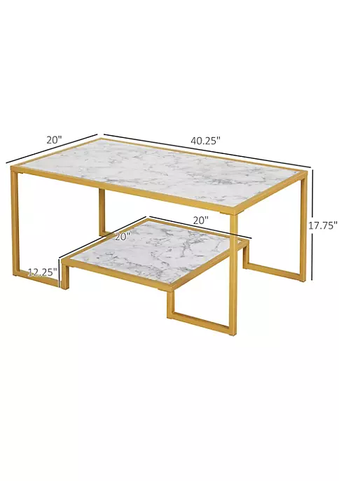 Best Pirce ๐ฏ HOMCOM Minimalist Art Deco Coffee Table with Laminate Marble Print Table Top and Underneath Storage Shelf White and Gold ๐ 4 Best Pirce ๐ฏ HOMCOM Minimalist Art Deco Coffee Table with Laminate Marble Print Table Top and Underneath Storage Shelf White and Gold ๐ - Image 2