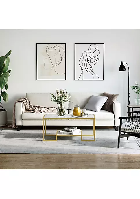 Best Pirce ๐ฏ HOMCOM Minimalist Art Deco Coffee Table with Laminate Marble Print Table Top and Underneath Storage Shelf White and Gold ๐ 5 Best Pirce ๐ฏ HOMCOM Minimalist Art Deco Coffee Table with Laminate Marble Print Table Top and Underneath Storage Shelf White and Gold ๐ - Image 3