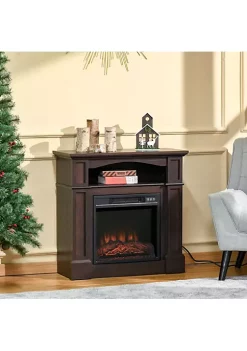 Deals 💯 HOMCOM 32" Electric Fireplace with Mantel Freestanding Heater with LED Log Flame Shelf and Remote Control 1400W Brown 🔔 -HOMCOM Sales Store Belk 891