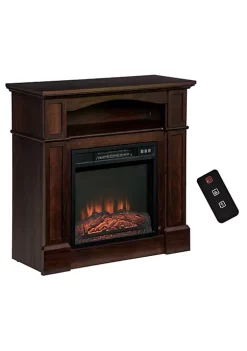 Deals 💯 HOMCOM 32" Electric Fireplace with Mantel Freestanding Heater with LED Log Flame Shelf and Remote Control 1400W Brown 🔔 -HOMCOM Sales Store Belk 893