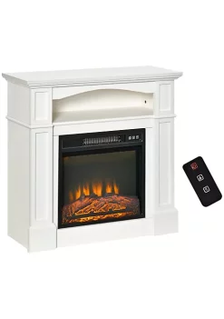Top 10 👍 HOMCOM 32" Electric Fireplace with Mantel Freestanding Heater with LED Log Flame Shelf and Remote Control 1400W White 🧨