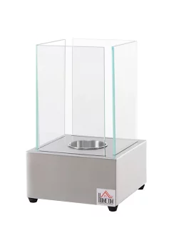 Buy 🥰 HOMCOM Portable Tabletop Ventless Bio Ethanol Fireplace with Glass Walls Stainless Steel Base and Cover Lid Indoor/Outdoor Use Silver 🔔 -HOMCOM Sales Store Belk 913