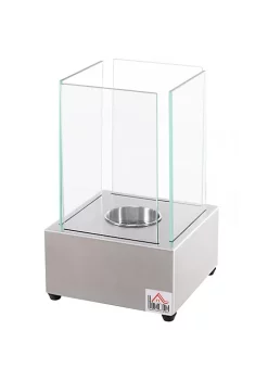Buy 🥰 HOMCOM Portable Tabletop Ventless Bio Ethanol Fireplace with Glass Walls Stainless Steel Base and Cover Lid Indoor/Outdoor Use Silver 🔔 -HOMCOM Sales Store Belk 915