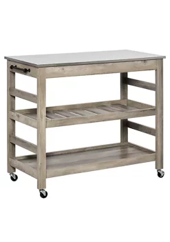 Deals ✨ HOMCOM Rolling Kitchen Cart with Stainless Steel Countertop 1 Bottom Shelf 1 Slotted Middle Shelf and 4 Castor Wheels Grey 😀