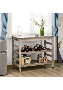 Deals ✨ HOMCOM Rolling Kitchen Cart with Stainless Steel Countertop 1 Bottom Shelf 1 Slotted Middle Shelf and 4 Castor Wheels Grey 😀 -HOMCOM Sales Store Belk 918