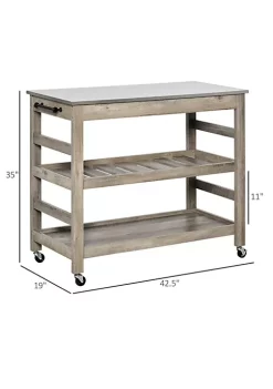 Deals ✨ HOMCOM Rolling Kitchen Cart with Stainless Steel Countertop 1 Bottom Shelf 1 Slotted Middle Shelf and 4 Castor Wheels Grey 😀 -HOMCOM Sales Store Belk 919