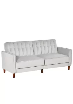 Cheapest 😉 HOMCOM Convertible Sofa Sleeper Futon with Split Back Design Recline Thick Padded Velvet Touch Cushion Seating and Wood Legs Light Grey 😀 -HOMCOM Sales Store Belk 925