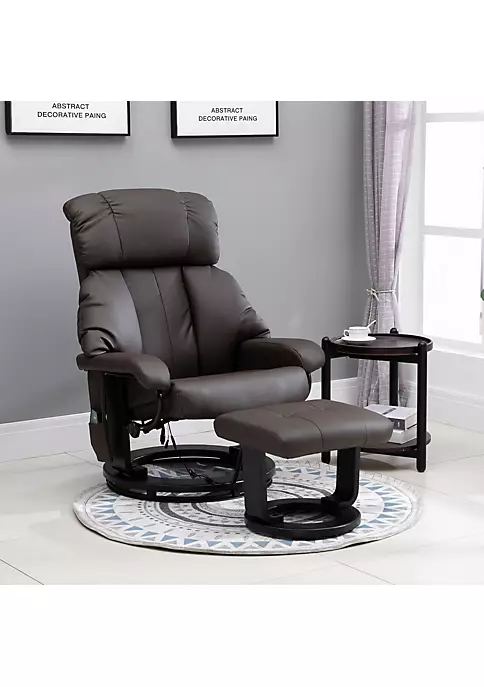 Flash Sale ๐ HOMCOM Recliner with Ottoman Footrest Recliner Chair with Vibration Massage Faux Leather and Swivel Wood Base for Living Room and Bedroom Brown ๐ฅฐ 4 Flash Sale ๐ HOMCOM Recliner with Ottoman Footrest Recliner Chair with Vibration Massage Faux Leather and Swivel Wood Base for Living Room and Bedroom Brown ๐ฅฐ - Image 2