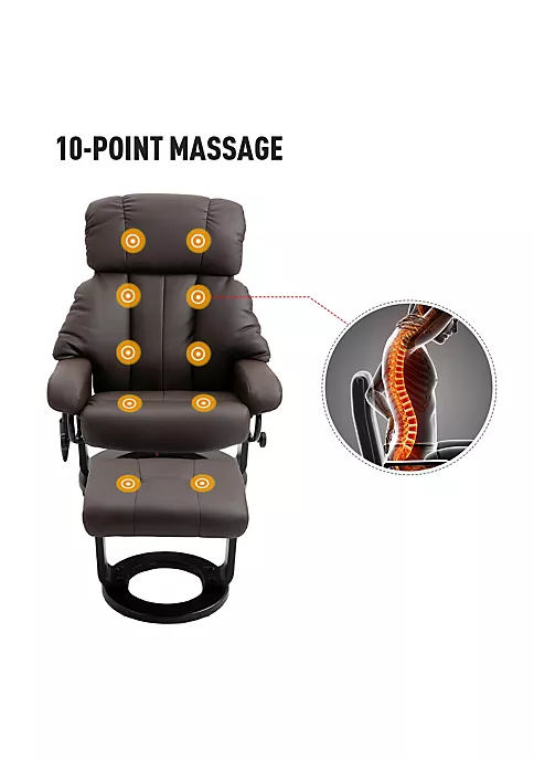 Flash Sale ๐ HOMCOM Recliner with Ottoman Footrest Recliner Chair with Vibration Massage Faux Leather and Swivel Wood Base for Living Room and Bedroom Brown ๐ฅฐ 6 Flash Sale ๐ HOMCOM Recliner with Ottoman Footrest Recliner Chair with Vibration Massage Faux Leather and Swivel Wood Base for Living Room and Bedroom Brown ๐ฅฐ - Image 4