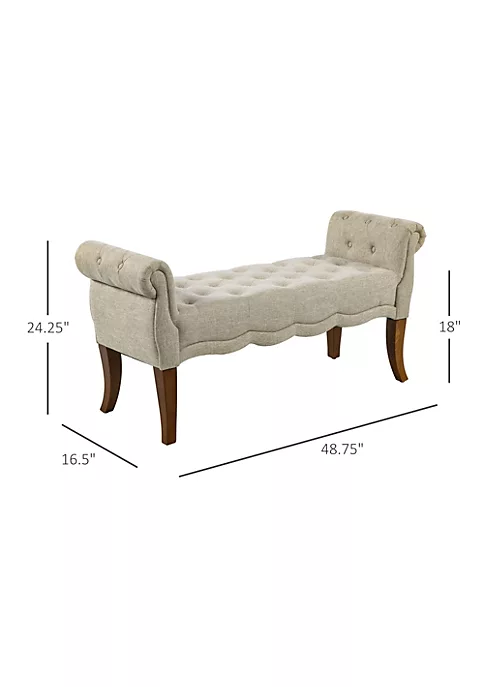 Hot Sale โจ HOMCOM Traditional Style Entryway Bed End ๐ Shoe Bench with Button Tufted and Rounded Arm for Living Room Beige ๐คฉ 4 Hot Sale โจ HOMCOM Traditional Style Entryway Bed End ๐ Shoe Bench with Button Tufted and Rounded Arm for Living Room Beige ๐คฉ - Image 2