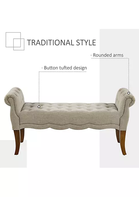 Hot Sale โจ HOMCOM Traditional Style Entryway Bed End ๐ Shoe Bench with Button Tufted and Rounded Arm for Living Room Beige ๐คฉ 5 Hot Sale โจ HOMCOM Traditional Style Entryway Bed End ๐ Shoe Bench with Button Tufted and Rounded Arm for Living Room Beige ๐คฉ - Image 3