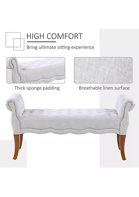 Hot Sale โจ HOMCOM Traditional Style Entryway Bed End ๐ Shoe Bench with Button Tufted and Rounded Arm for Living Room Beige ๐คฉ 6 Hot Sale โจ HOMCOM Traditional Style Entryway Bed End ๐ Shoe Bench with Button Tufted and Rounded Arm for Living Room Beige ๐คฉ - Image 4