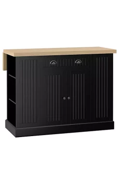Best reviews of ๐ HOMCOM 47" Fluted Style Wooden Kitchen Island Kitchen Countertop Storage Cabinet with Drop Leaf Drawer Open Shelves Storage Black ๐