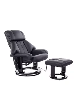 Best Sale 🔔 HOMCOM Recliner with Ottoman Footrest Recliner Chair with Vibration Massage Faux Leather and Swivel Wood Base for Living Room and Bedroom Black 😀