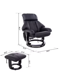 Best Sale 🔔 HOMCOM Recliner with Ottoman Footrest Recliner Chair with Vibration Massage Faux Leather and Swivel Wood Base for Living Room and Bedroom Black 😀 -HOMCOM Sales Store Belk 962