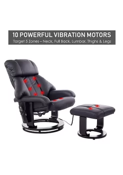 Best Sale 🔔 HOMCOM Recliner with Ottoman Footrest Recliner Chair with Vibration Massage Faux Leather and Swivel Wood Base for Living Room and Bedroom Black 😀 -HOMCOM Sales Store Belk 963