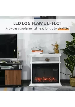 Best Sale 🌟 HOMCOM Electric Fireplace with Shelf Storage Rack Side Console Table LED Log Flame Auto Cut Off Remote Control White 👍 -HOMCOM Sales Store Belk 968