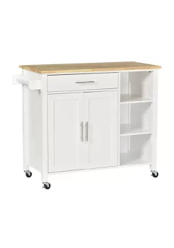 New 🎁 HOMCOM Wooden Rolling Kitchen Storage Island on 360 degree Swivel Wheels Dining Cart with Drawer for Kitchen White 😉