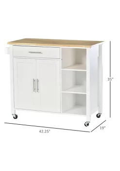 New 🎁 HOMCOM Wooden Rolling Kitchen Storage Island on 360 degree Swivel Wheels Dining Cart with Drawer for Kitchen White 😉 -HOMCOM Sales Store Belk 972