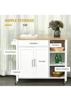 New 🎁 HOMCOM Wooden Rolling Kitchen Storage Island on 360 degree Swivel Wheels Dining Cart with Drawer for Kitchen White 😉 -HOMCOM Sales Store Belk 973