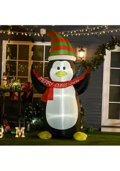 Brand new 🤩 HOMCOM 8ft 🎁 Christmas Inflatable Penguin with Merry 🎁 Christmas Banner Outdoor Blow Up Yard Decoration with LED Lights Display ⌛ -HOMCOM Sales Store Belk 983
